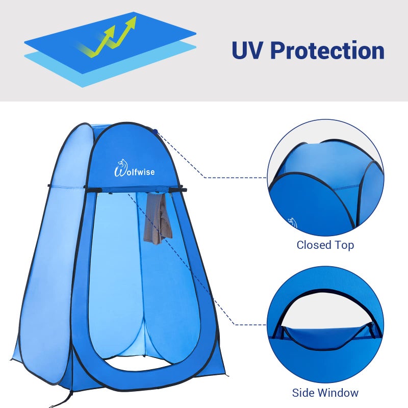 Wolfwise Pop Up Shower Tent, Portable Instant Changing Tent with Ventilation Window & Carry Bag, Privacy Bathroom Toilet Tent for Beach, Camping & Outdoor, Width 47.2 ", Height 74.8 ", Blue - Image 2